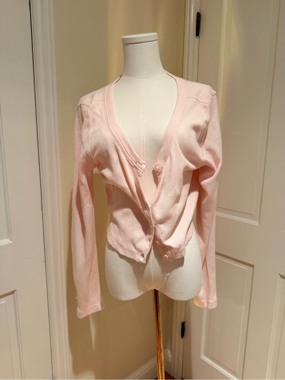 Anthropologie Pale Pink V-Neck Button Cardigan